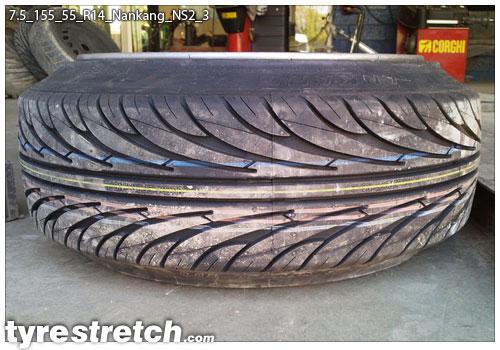 An example of tyre stretch: 155/55 R14 on 7.5J – NANKANG