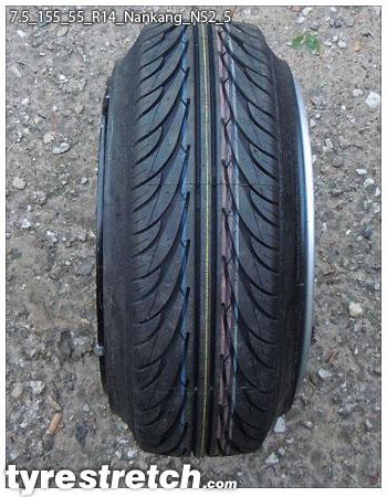 An example of tyre stretch: 155/55 R14 on 7.5J – NANKANG