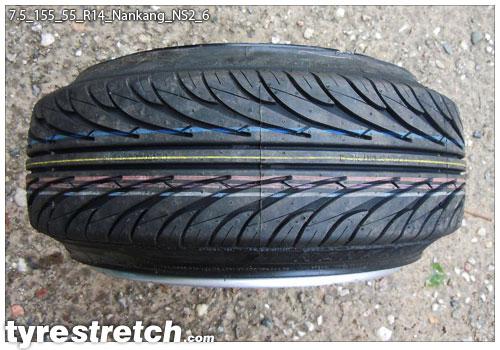 An example of tyre stretch: 155/55 R14 on 7.5J – NANKANG
