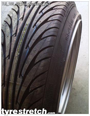 An example of tyre stretch: 155/55 R14 on 7.5J – NANKANG