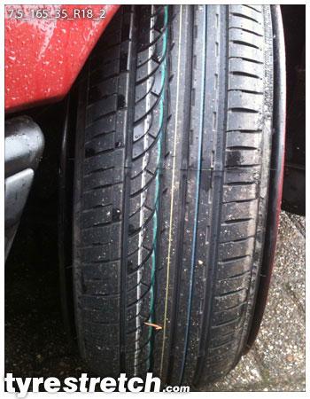An example of tyre stretch: 165/35 R18 on 7.5J