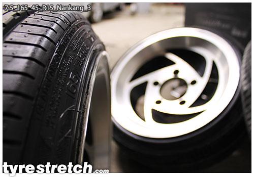 An example of tyre stretch: 165/45 R15 on 7.5J – NANKANG