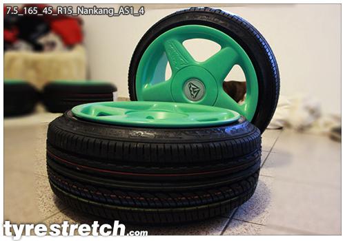 An example of tyre stretch: 165/45 R16 on 7.5J – NANKANG