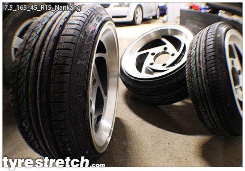 An example of tyre stretch: 165/45 R15 on 7.5J – NANKANG
