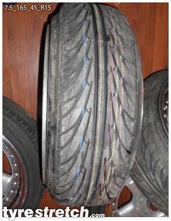 An example of tyre stretch: 165/45 R15 on 7.5J