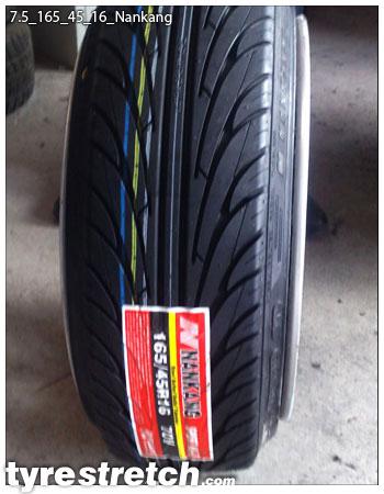 An example of tyre stretch: 165/45 R16 on 7.5J – NANKANG