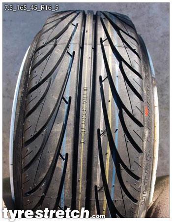 An example of tyre stretch: 165/45 R16 on 7.5J