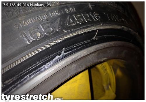 An example of tyre stretch: 165/45 R16 on 7.5J – NANKANG