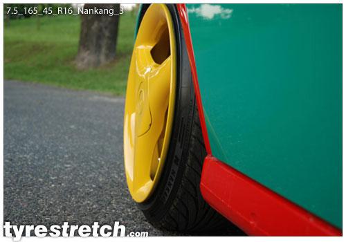 An example of tyre stretch: 165/45 R16 on 7.5J – NANKANG