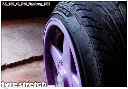 An example of tyre stretch: 165/45 R16 on 7.5J – NANKANG