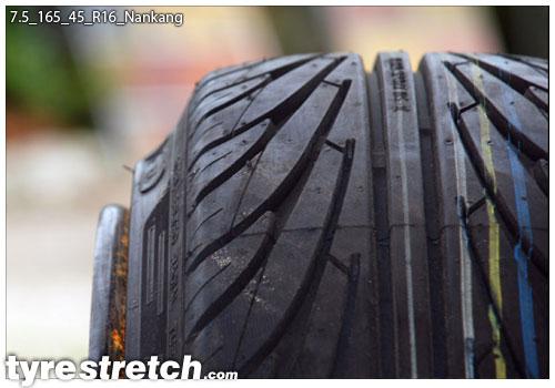 An example of tyre stretch: 165/45 R16 on 7.5J – NANKANG
