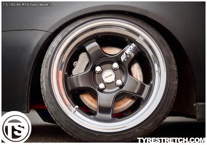 An example of tyre stretch: 165/45 R16 on 7.5J – TOYO (WORK)