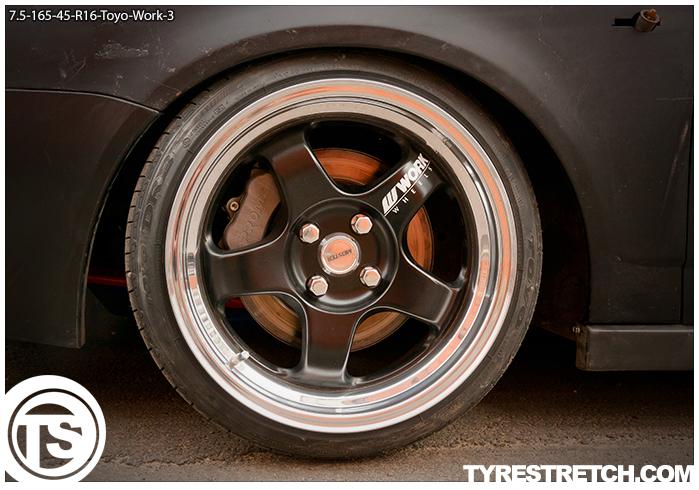 An example of tyre stretch: 165/45 R16 on 7.5J – TOYO (WORK)