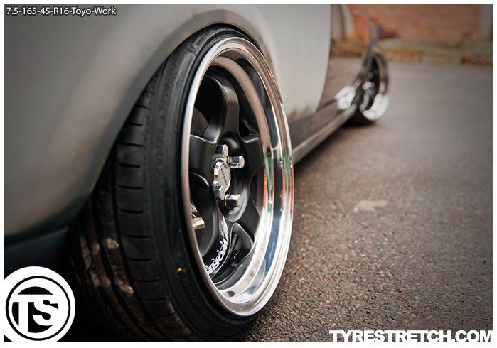 An example of tyre stretch: 165/45 R16 on 7.5J – TOYO (WORK)
