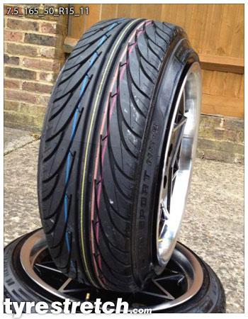 An example of tyre stretch: 165/50 R15 on 7.5J
