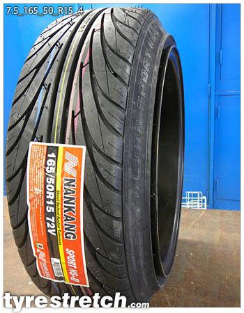 An example of tyre stretch: 165/50 R15 on 7.5J