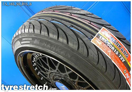 An example of tyre stretch: 165/50 R15 on 7.5J