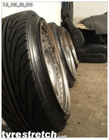 An example of tyre stretch: 165/50 R15 on 7.5J