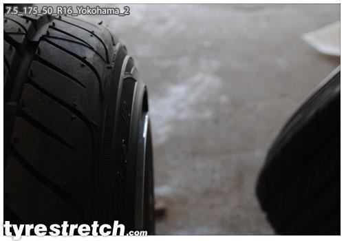 An example of tyre stretch: 175/50 R16 on 7.5J – YOKOHAMA