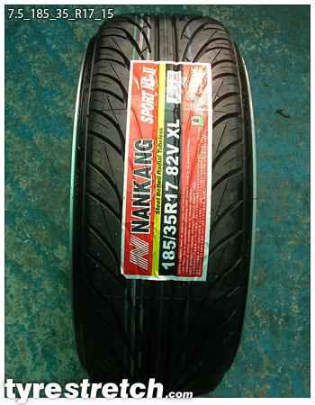 An example of tyre stretch: 185/35 R17 on 7.5J