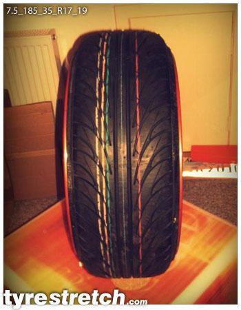 An example of tyre stretch: 185/35 R17 on 7.5J