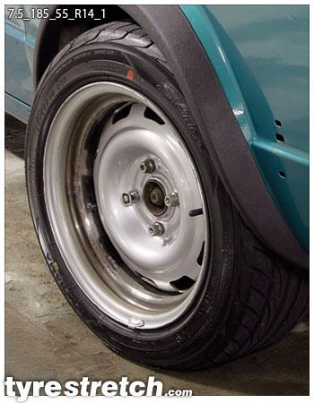 An example of tyre stretch: 185/55 R14 on 7.5J