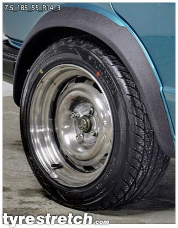 An example of tyre stretch: 185/55 R14 on 7.5J