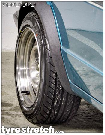 An example of tyre stretch: 185/55 R14 on 7.5J