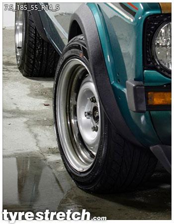 An example of tyre stretch: 185/55 R14 on 7.5J