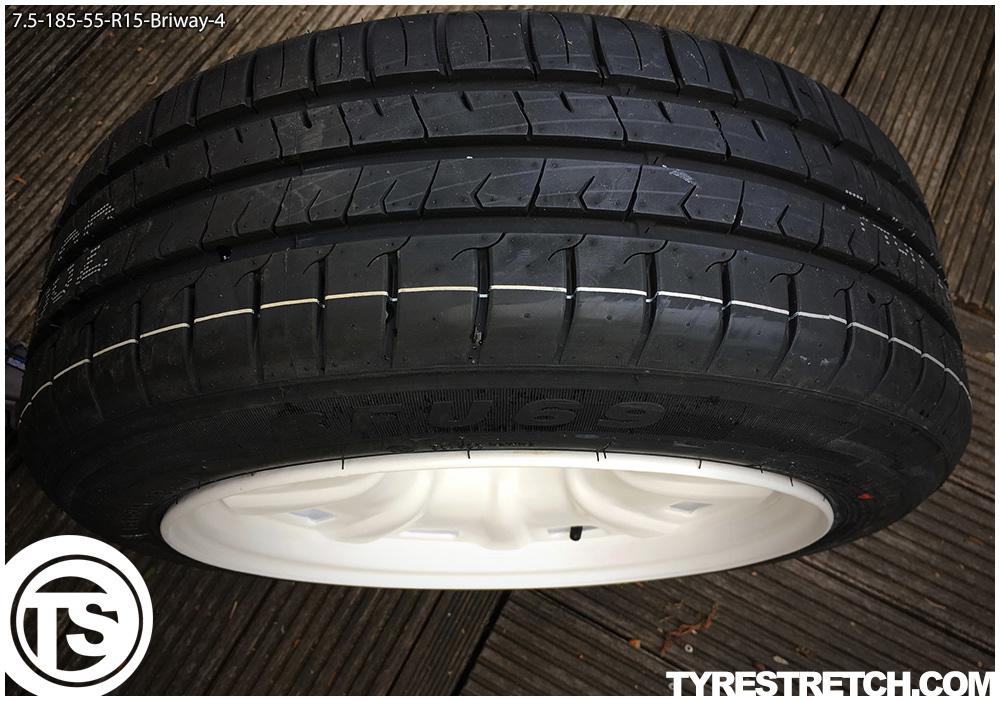An example of tyre stretch: 185/55 R15 on 7.5J – BRIWAY