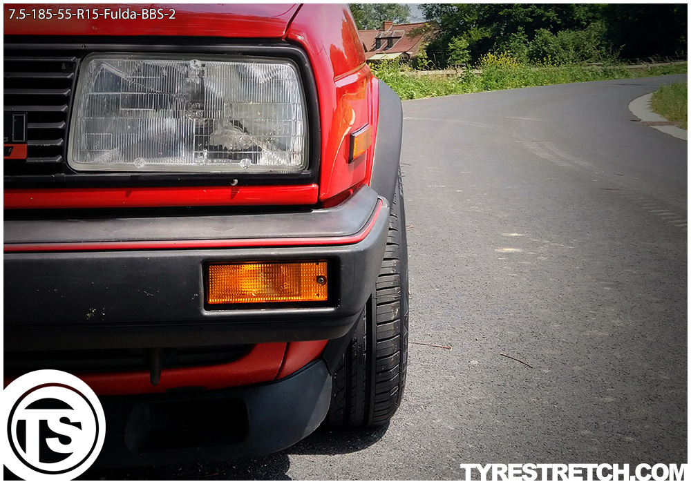 An example of tyre stretch: 185/55 R15 on 7.5J – FULDA (BBS)