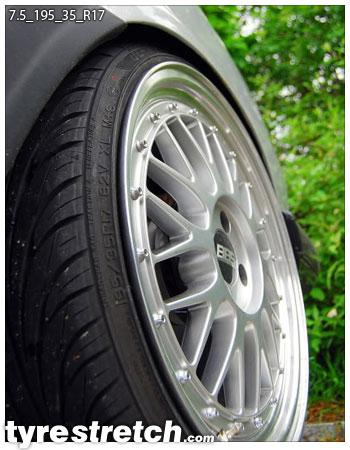 An example of tyre stretch: 195/35 R17 on 7.5J