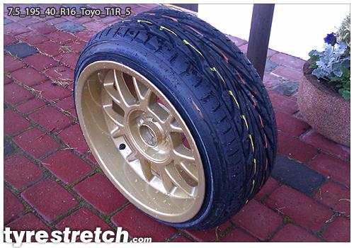 An example of tyre stretch: 195/40 R16 on 7.5J – TOYO