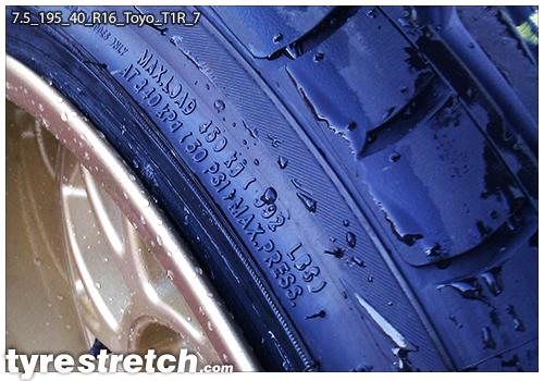 An example of tyre stretch: 195/40 R16 on 7.5J – TOYO