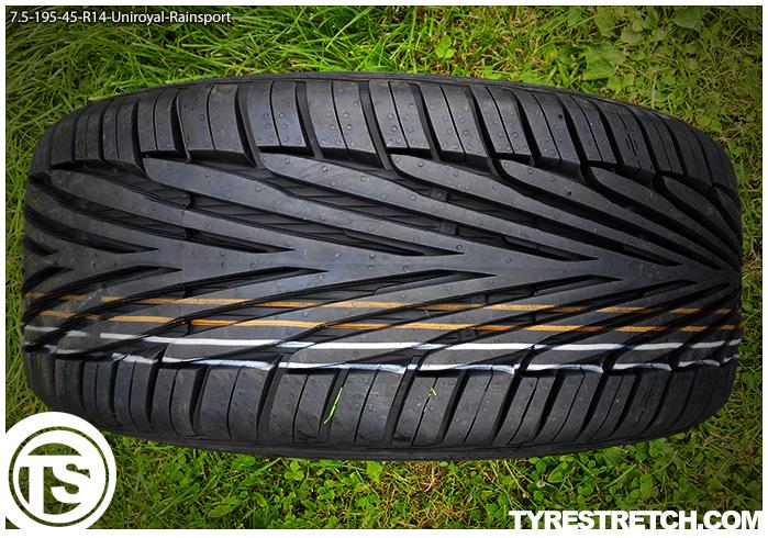 An example of tyre stretch: 195/45 R14 on 7.5J – UNIROYAL