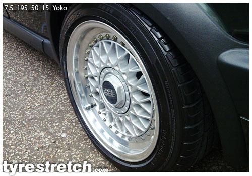 An example of tyre stretch: 195/50 R15 on 7.5J – YOKOHAMA
