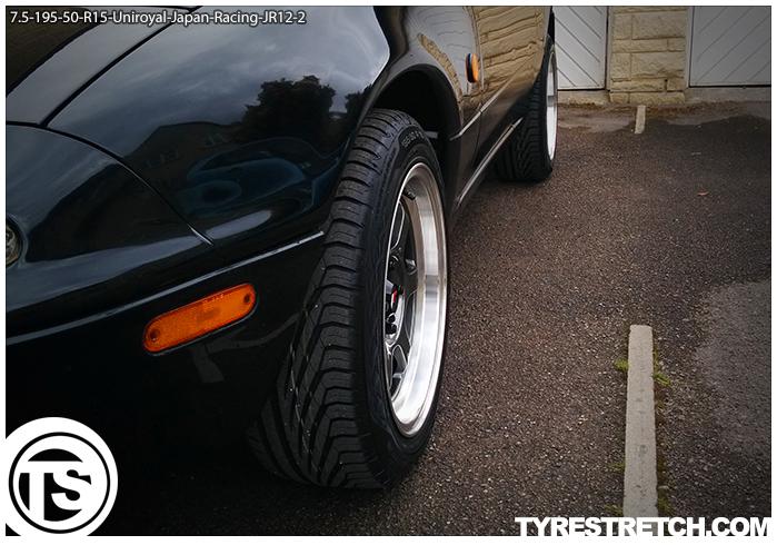 An example of tyre stretch: 195/50 R15 on 7.5J – UNIROYAL (JAPAN RACING)