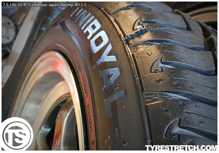 An example of tyre stretch: 195/50 R15 on 7.5J – UNIROYAL (JAPAN RACING)