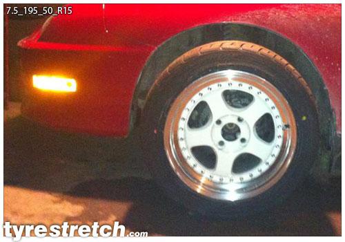 An example of tyre stretch: 195/50 R15 on 7.5J