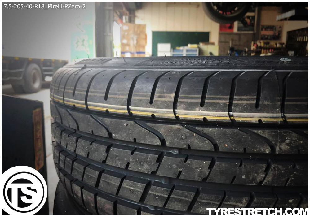 An example of tyre stretch: 205/40 R18 on 7.5J – PIRELLI