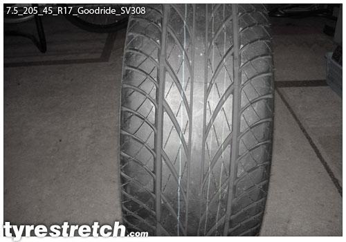 An example of tyre stretch: 205/45 R17 on 7.5J – GOODRIDE