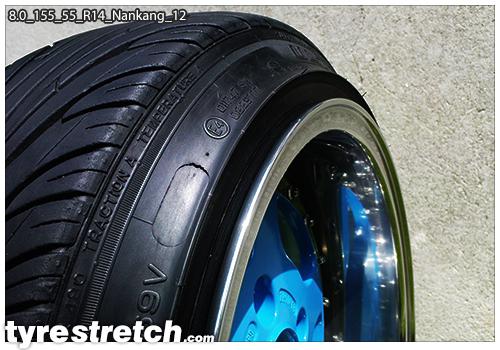 An example of tyre stretch: 155/55 R14 on 8.0J – NANKANG