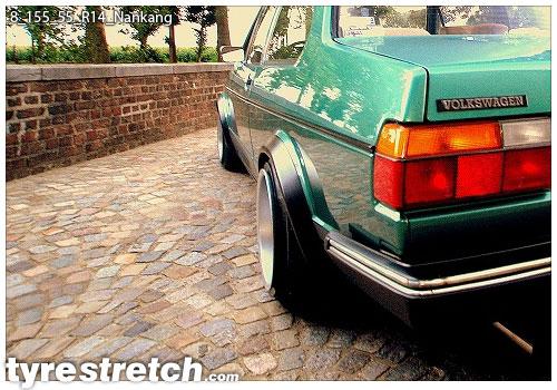 An example of tyre stretch: 155/55 R14 on 8.0J – NANKANG