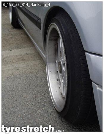 An example of tyre stretch: 155/55 R14 on 8.0J – NANKANG