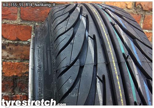An example of tyre stretch: 155/55 R14 on 8.0J – NANKANG