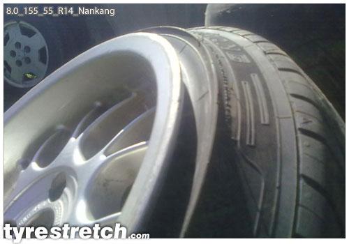 An example of tyre stretch: 155/55 R14 on 8.0J – NANKANG