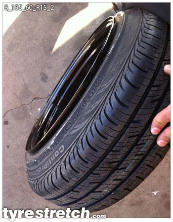An example of tyre stretch: 155/60 R15 on 8.0J