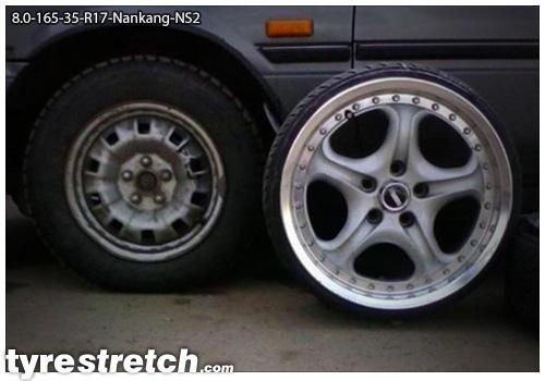 An example of tyre stretch: 165/35 R17 on 8.0J – NANKANG