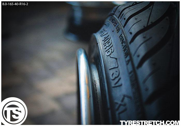 An example of tyre stretch: 165/40 R16 on 8.0J – NANKANG (PANASPORT)