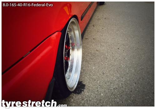 An example of tyre stretch: 165/40 R16 on 8.0J – FEDERAL